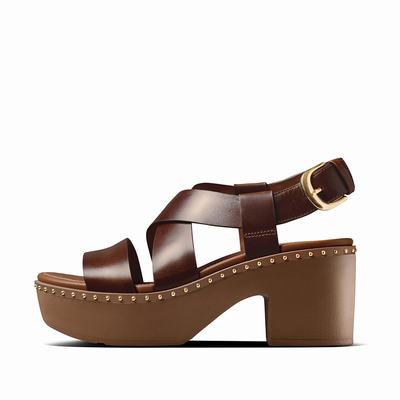Fitflop Women's PILAR Leather Back-Strap Platform Sandals - Chocolate Brown, WD7642351